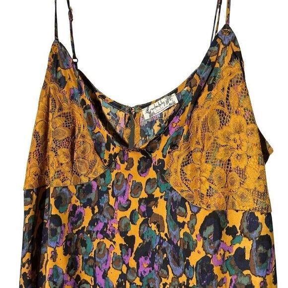 Intimately Free People Gold Purple Printed Lace Little Dreams Cami Size M - Picture 3 of 8